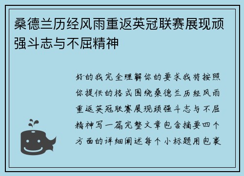 桑德兰历经风雨重返英冠联赛展现顽强斗志与不屈精神 桑德兰历经风雨重返英冠联赛展现顽强斗志与不屈精神